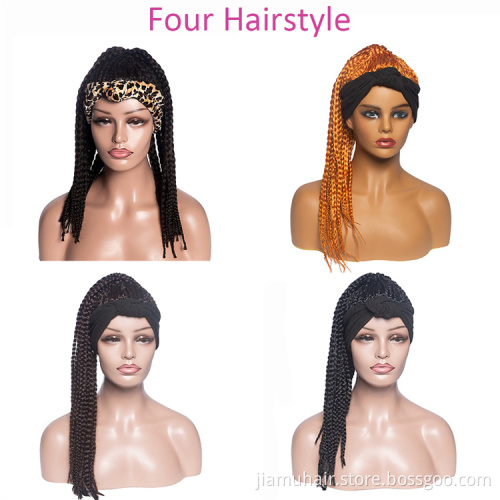 High Puff African Turban Ponytail Afro Synthetic Box Braids Headwrap Drawstring Wrap-Ponytail Headband Wigs for Woman